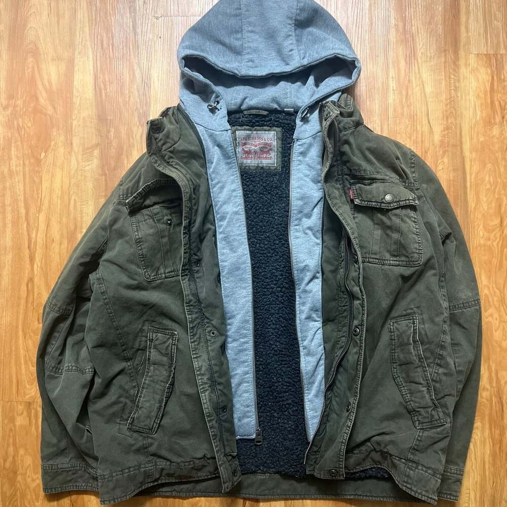 Levi's Sherpa Hooded Military Field Jacket Size XL Green
